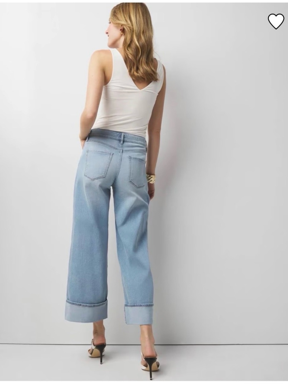 White House Black Market Light Blue Wide Crop Jeans with Cuffed Hem - Picture 3 of 9